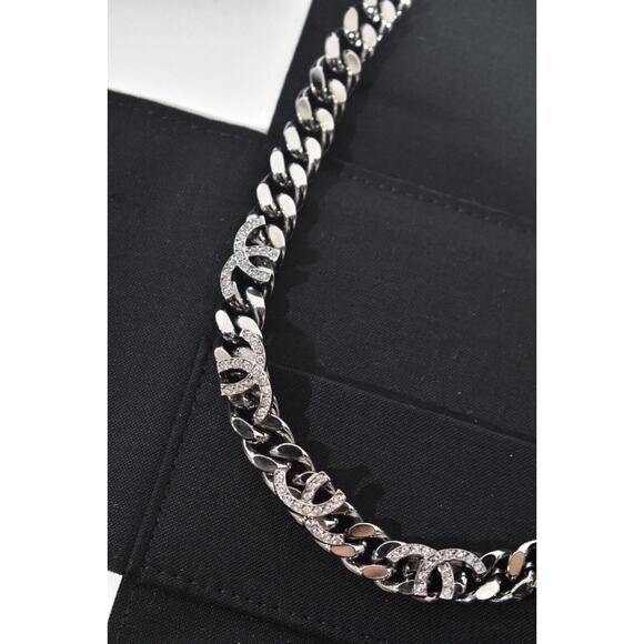 Chanel 22K Unsewn Cut Off CC Ruthenium Chain Cuban Link Crystal Choker Necklace - Picture 12 of 12